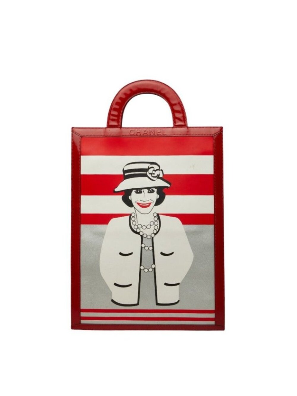 Chanel Coco Mademoiselle Tote Red White Black Enamel Leather